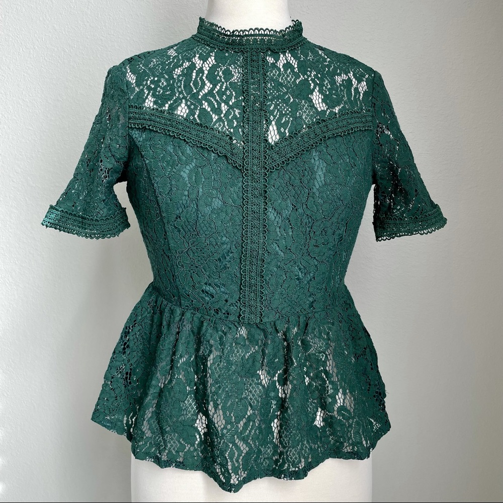 Jealous Tomato Green Lace Peplum Top
